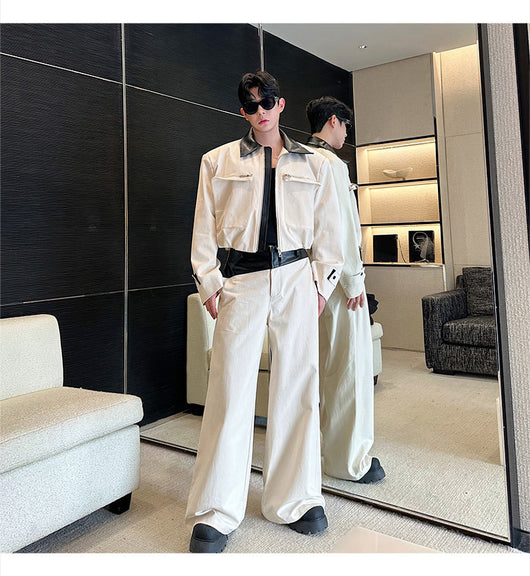 Conjunto Hombre Chamarra de Cuero con Bloques de Color y Pantalón Ancho Casual - Image 21