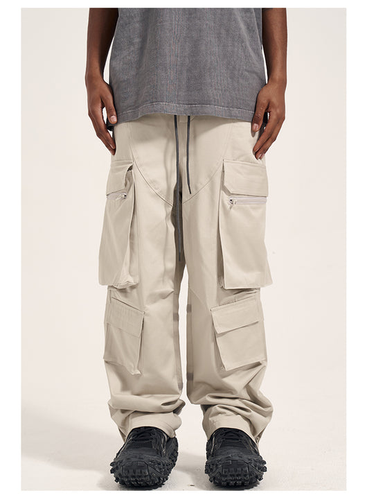 Pantalones Casuales Retro para Hombre con Bolsillos Múltiples y Cierre Lateral - Image 9