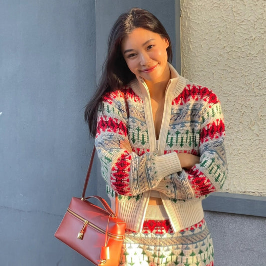 Suéter de Lana Tejido Jacquard Grueso Estilo Retro para Mujer