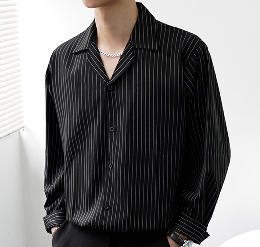 Camisa Cubana de Rayas Manga Larga Suelta con Cuello Abierto - Image 6