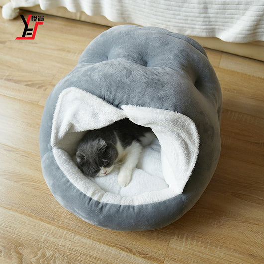 Cama Felina de Terciopelo Mongoliano con Cortina - Refugio Semiabierto Cómodo para Gatos - Image 4