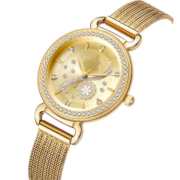 Reloj Elegante para Mujer con Diamantes y Malla Acero Inoxidable Resistente al Agua