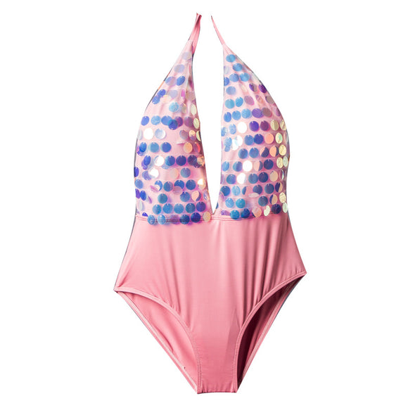 Bikini de Una Pieza Escotado con Lentejuelas y Espalda Descubierta