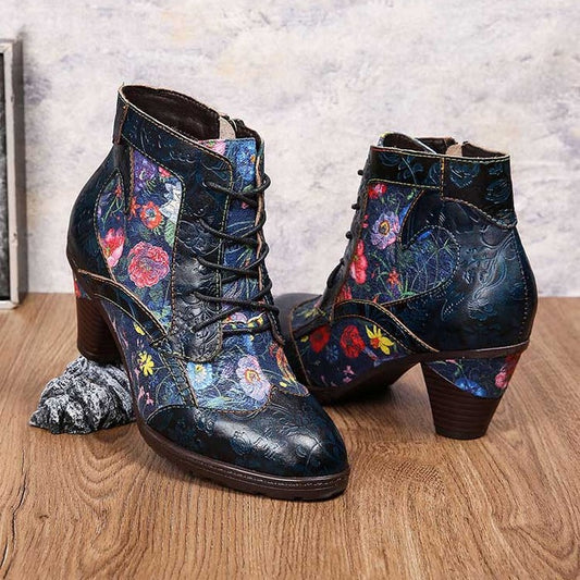 Botas Retro de Cuero con Cierre Lateral y Tacón Alto