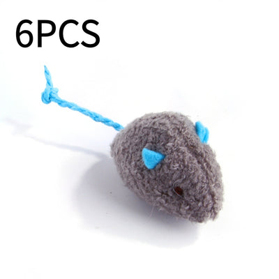 Plush beige mouse cat toy with orange ears and braided tail, designed for interactive play. - Image 8