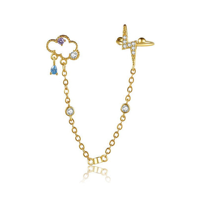 Aretes Colgantes de Oro Real con Zirconia y Clip para Cartílago - Image 2