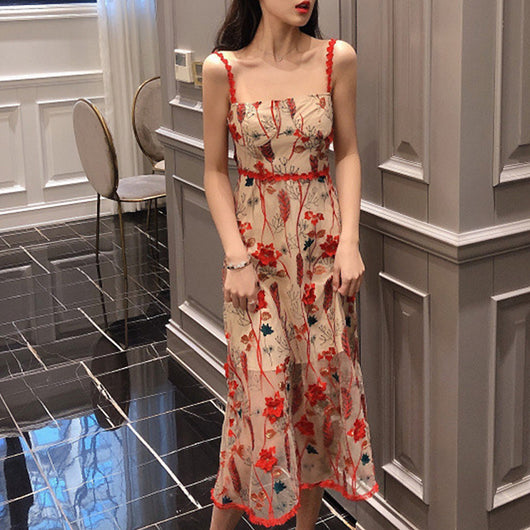 Vestido Largo Floral Coreano con Encaje y Detalles en Espinas - Image 9