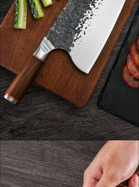 Cuchillo de Chef Forjado a Mano con Hoja Martillada de Acero - Image 19
