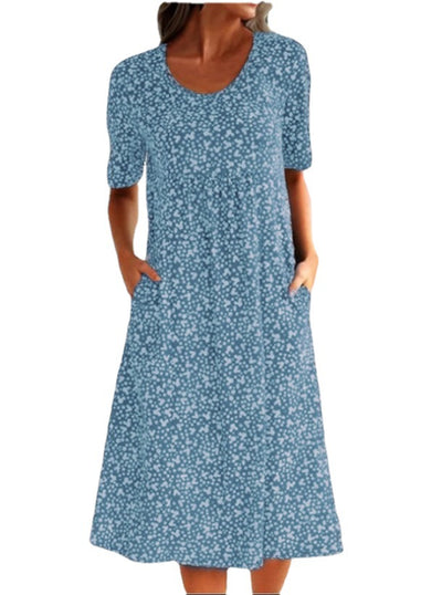 Vestido Midi Floral Escote Redondo Manga Corta - Image 9