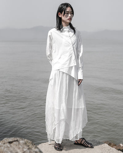 Camisa de Algodón Blanca con Diseño Asimétrico Irregular - Image 5