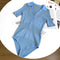 Blusa Fresca de Seda Helada Azul Cuello V - Camiseta Slim Fit para Verano