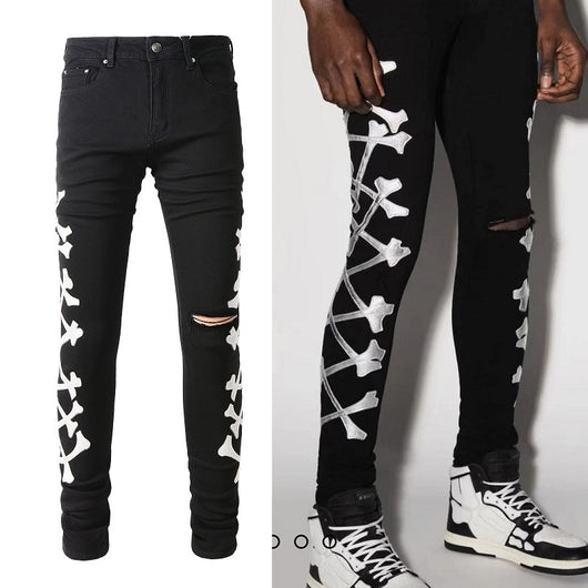 Jeans Slim Fit Negros para Hombre con Detalles Plateados