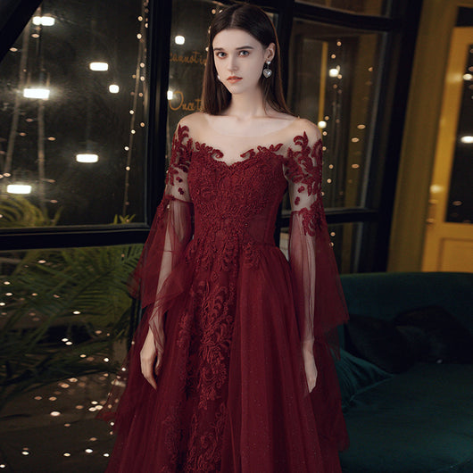 Vestido de Noche Elegante Encaje Borgoña para Mujer - Image 9