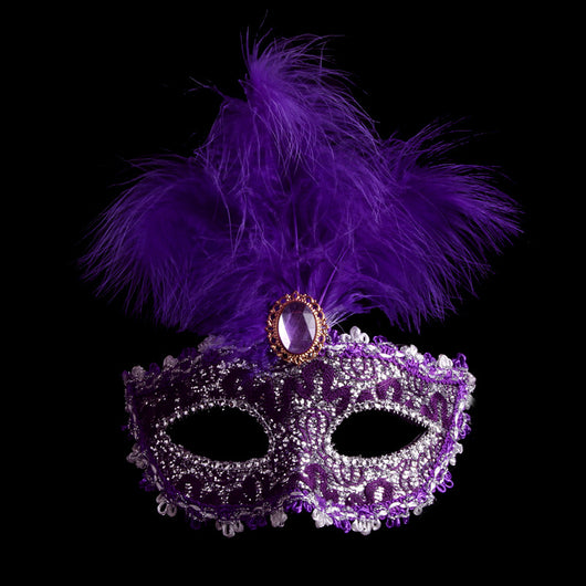 Máscara de Cuero con Plumas para Fiestas de Gala