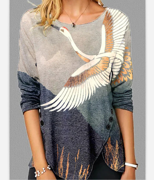 Blusa Estampada Cuello Redondo Manga Larga para Mujer - Image 6