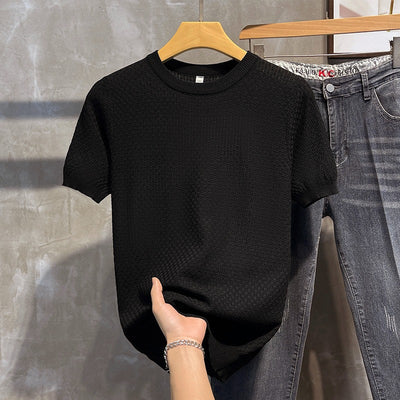 Camiseta Básica Entallada de Color Sólido para Hombre - Image 11