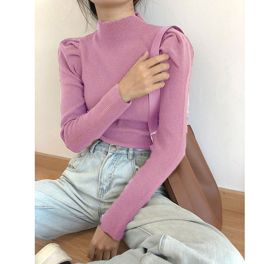 Blusa Tejida Cuello Alto con Mangas Abullonadas - Image 9