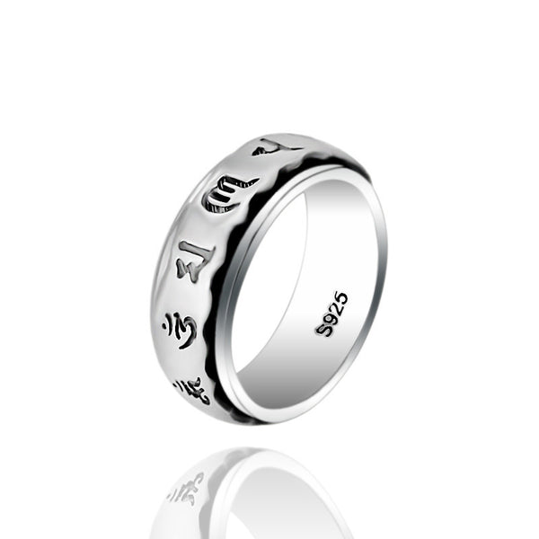 Anillo Giratorio para Hombre con Mantra Sánscrito de Seis Caracteres en Plata - Image 6
