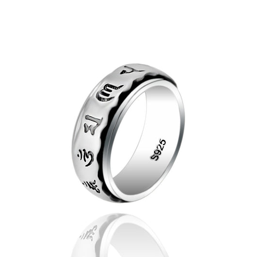 Anillo Giratorio para Hombre con Mantra Sánscrito de Seis Caracteres en Plata - Image 6
