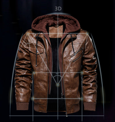 Chaqueta de Cuero PU con Capucha para Hombre - Image 11