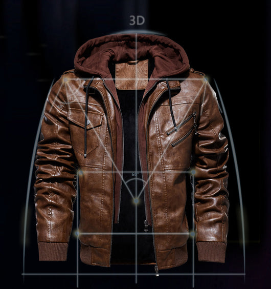 Chaqueta de Cuero PU con Capucha para Hombre - Image 11