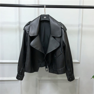 Chaqueta de Cuero Corta Suelta para Mujer - Image 8