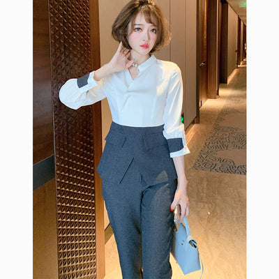 Conjunto Ejecutivo Mujer: Blusa Plisada y Pantalón Recto - Image 2