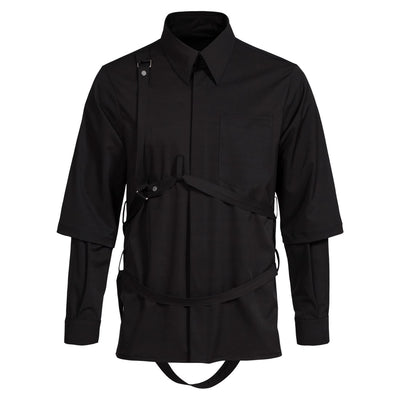 Camisa Hombre Falso Doble Pecho con Tirantes y Mangas Desmontables - Image 11