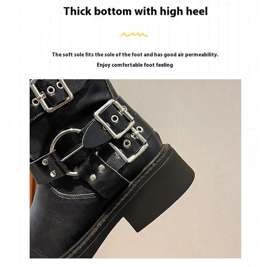 Botas Martin de Cuero Genuino con Tacón Robusto y Hebilla Retro para Mujer - Image 14