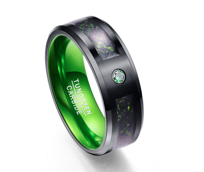 Anillo de Bodas Tungsteno Carburo Verde Zircón Mate para Hombre - Image 7