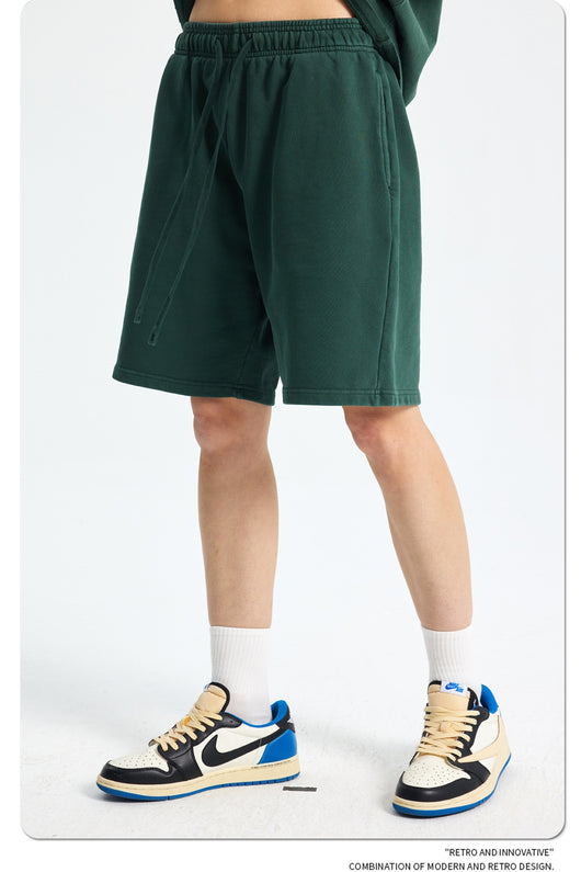 Shorts Deportivos de Algodón Puro Teñidos con Patrón Vintage Lavado - Image 48