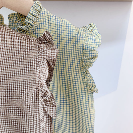 Blusa Sin Mangas a Cuadros con Detalles de Orejas de Madera y Encaje - Image 8