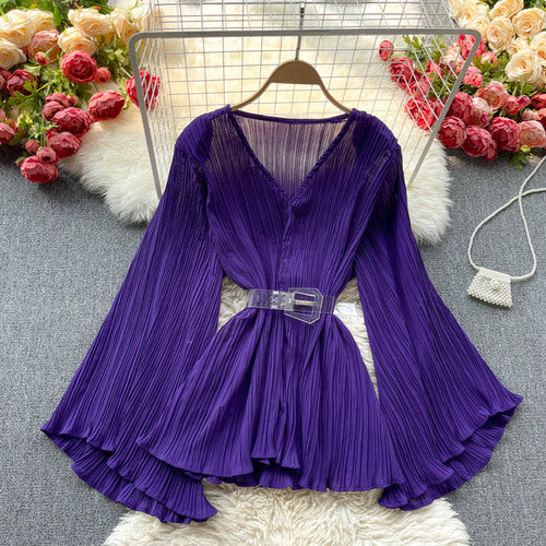 Blusa Suelta de Gasa con Escote en V y Pliegues - Image 7