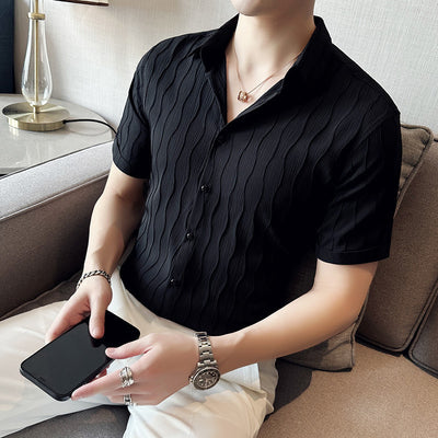 Camisa Manga Corta Slim Fit para Hombre con Patrón de Olas - Image 4