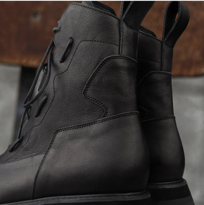 Botas de Cuero para Hombre Plataforma Mid Top Estilo Tendencia - Image 12