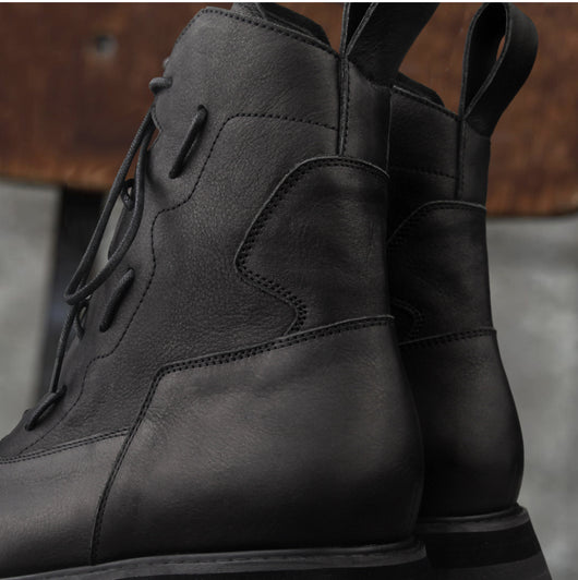 Botas de Cuero para Hombre Plataforma Mid Top Estilo Tendencia - Image 12