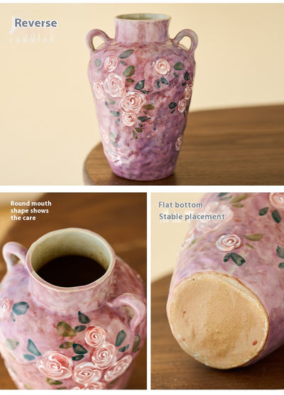 Florero de Porcelana China Pintado a Mano con Rosas - Image 17