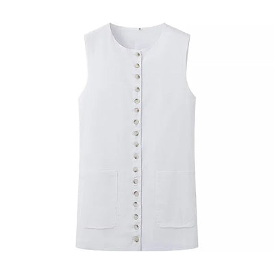 Versatile Buttons Design Round Neck Vest Top