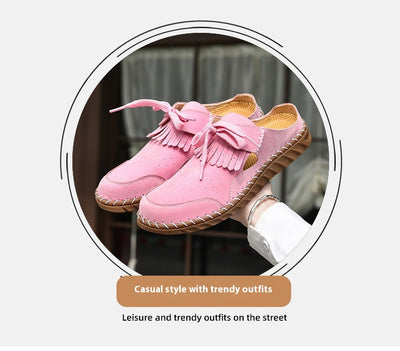 Pantuflas Cerradas de Encaje Artesanales para Mujer con Costura Retro - Image 27