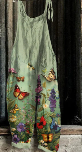 Pantalones de Lino y Algodón con Tirantes Estampados para Mujer - Image 8