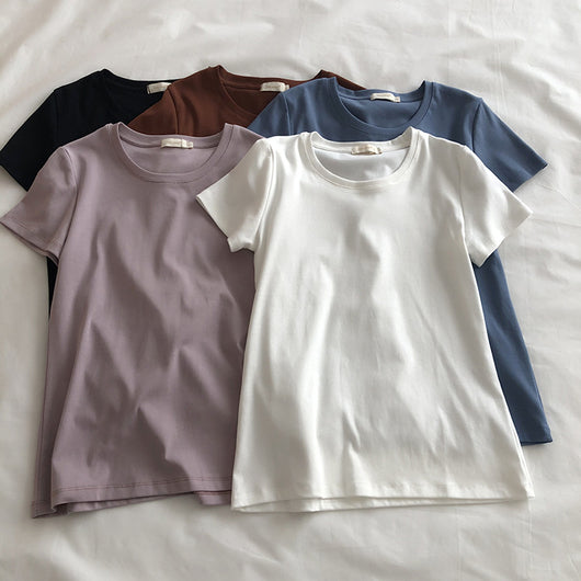 Camiseta Slim Fit de Algodón Elástico Cuello Redondo Manga Corta - Image 4