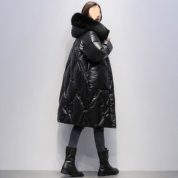 Chaqueta Acolchada Oversized con Capucha y Cuello de Piel - Tallas Grandes