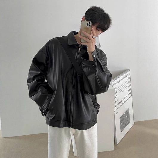 Chaqueta Beisbolera de Cuero Coreana para Hombre - Image 3