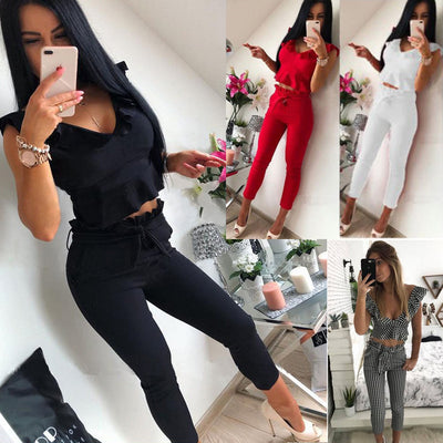 Conjunto Elegante: Blusa sin Mangas con Volantes y Pantalón Liso - Image 8