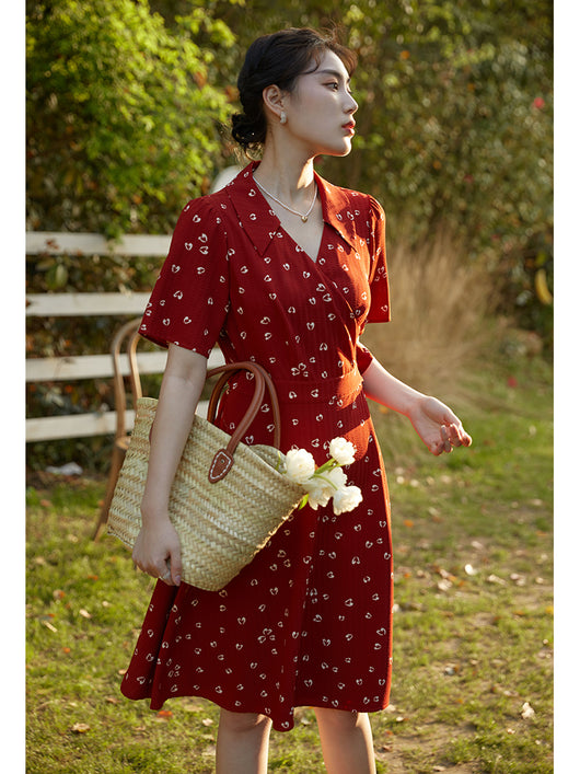 Vestido Vintage Francés Rojo Talla Grande para Mujer - Image 10