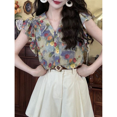 Blusa Elegante Retro con Escote en V para Mujer - Image 4