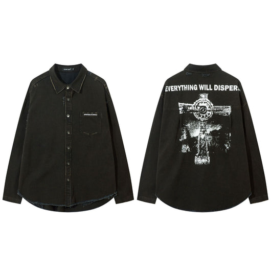 Camisa Denim Desgastado con Estampado Cruzado para Hombre - Image 8