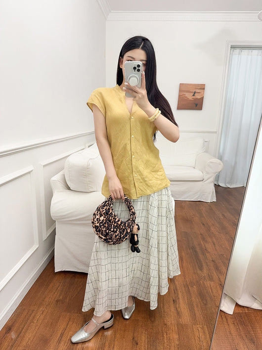 Blusa Lino Puro Cuello V Sin Mangas - Estilo Old Money Minimalista - Image 29