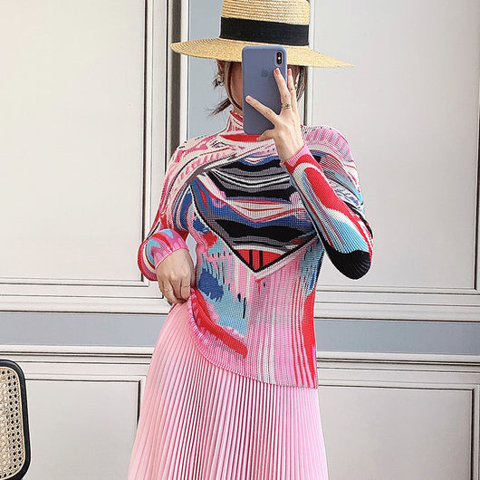 Playera Estampada con Pliegues Miyake