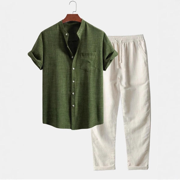 Camisa Slim Fit Cuello Mao con Impresión 3D Digital para Hombre